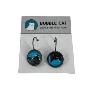 🔴 5 for‎ $25! Bubble Cat Jacket Earrings Black Cat Blue